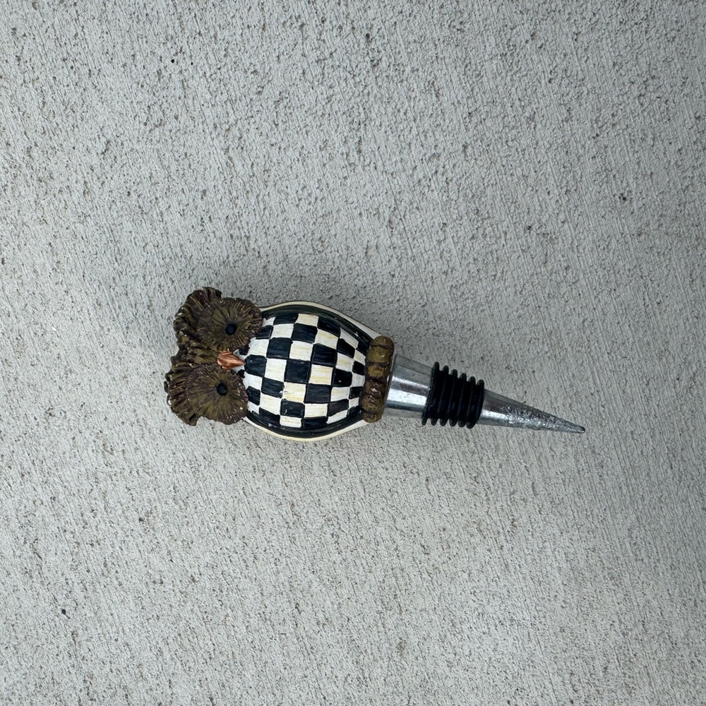 MacKenzie-Childs Black and White Check Owl Bottle Stopper